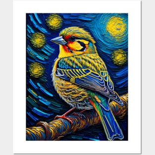 Finch in starry night Posters and Art